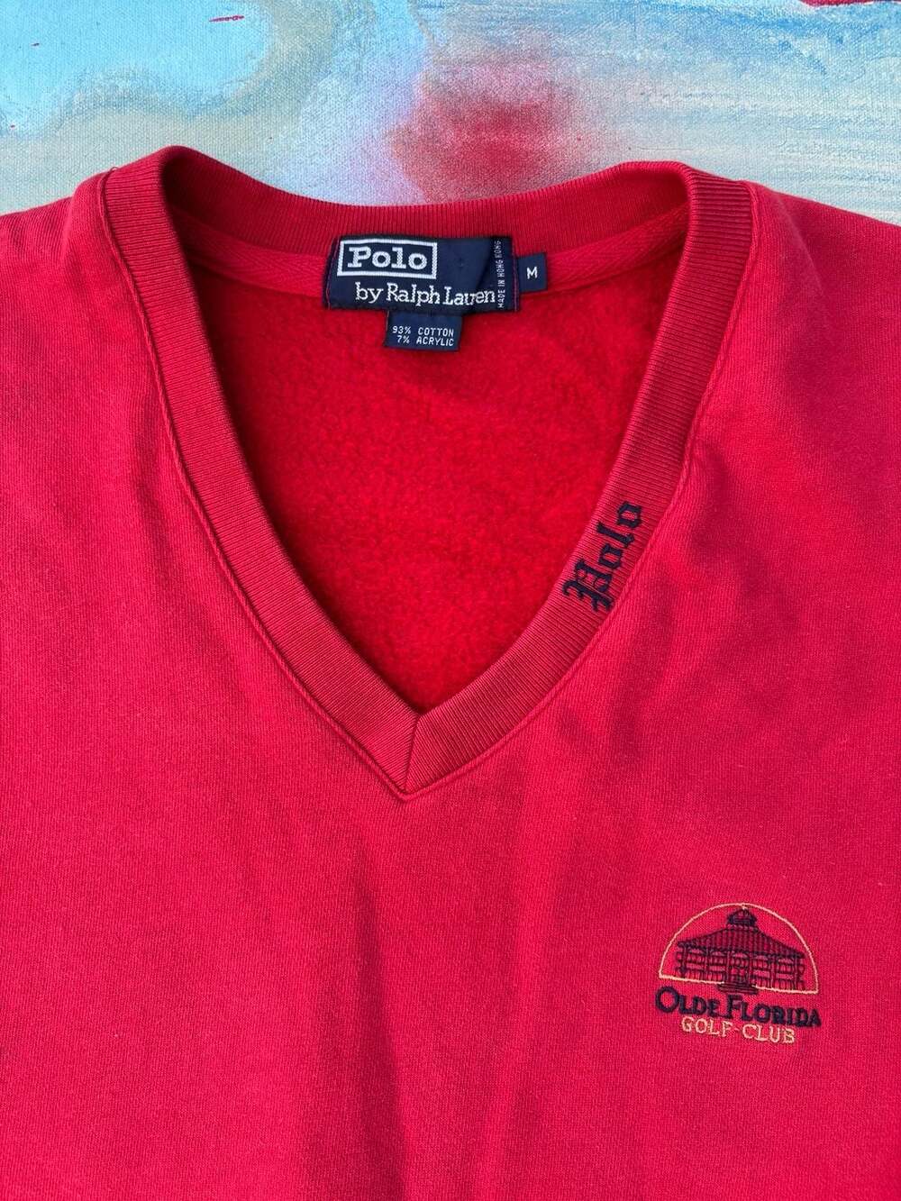Vintage Polo Ralph Lauren Olde Florida Golf Club Red V-Neck Sweatshirt Vest M